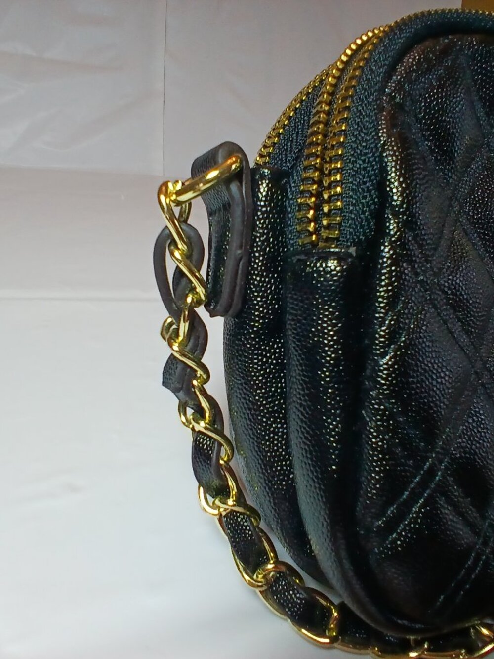 Anne Klein Crossbody Bag Black (Faux Leather) with Gold chain - Picture 2 of 11